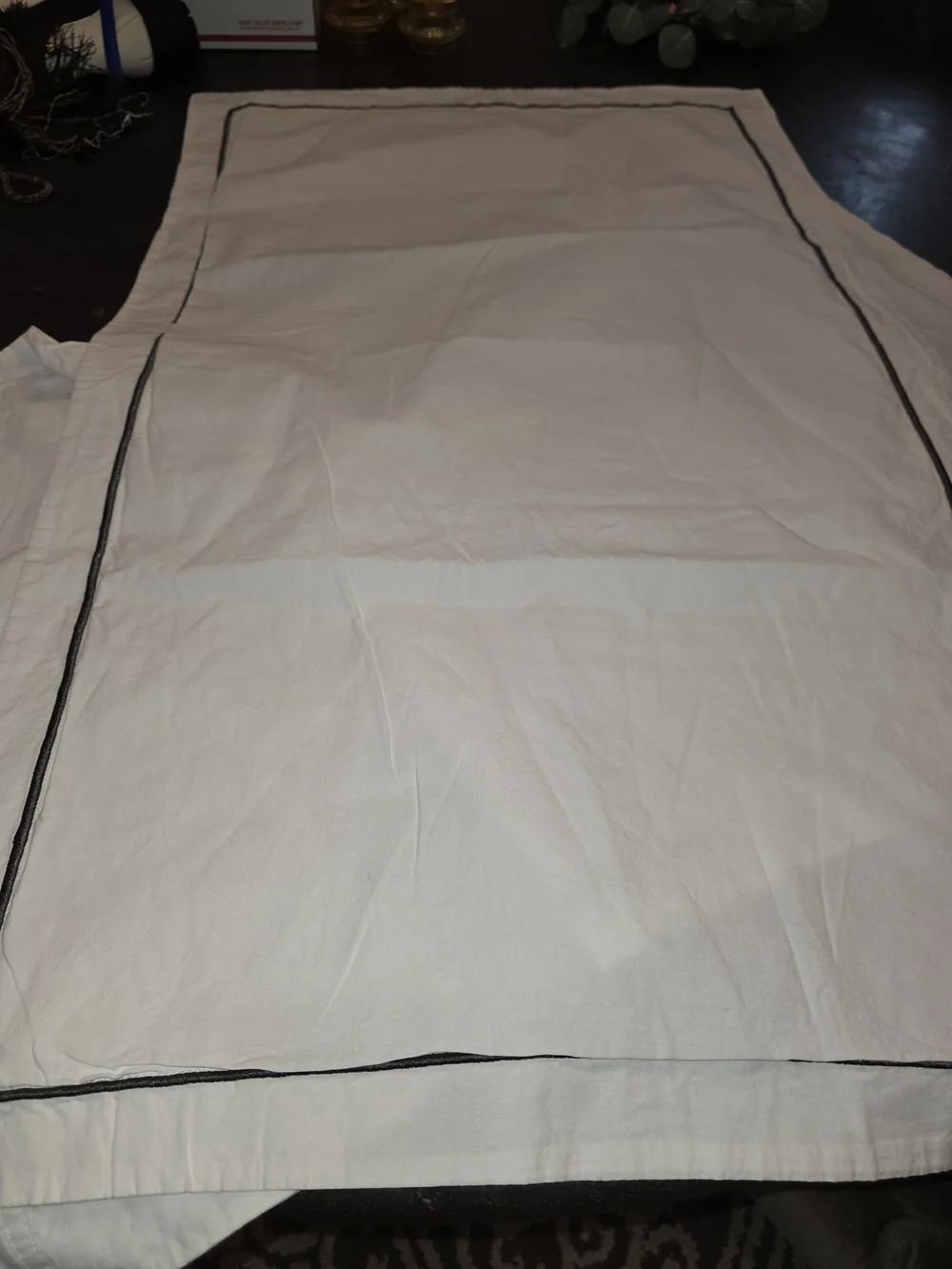 NEW Set IKEA White Cotton King Pillow SHAM with BLACK/GRAY Piped Trim
